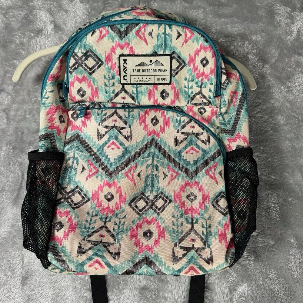 KAVU Aztec Print Backpack Pink Lining Laptop Compartment‎ Outdoor School Bag